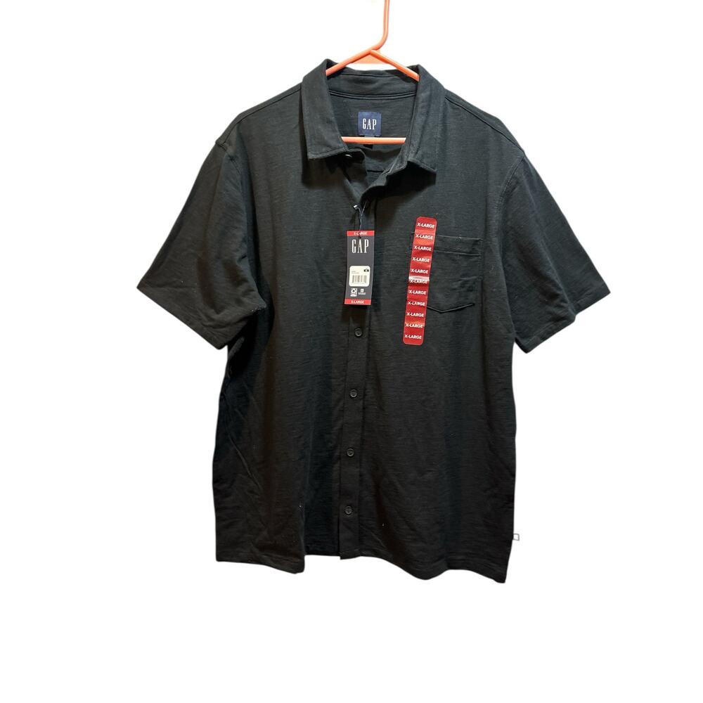 Gap short sleeve button down knit shirt men’s xl black 100% cotton new with tags